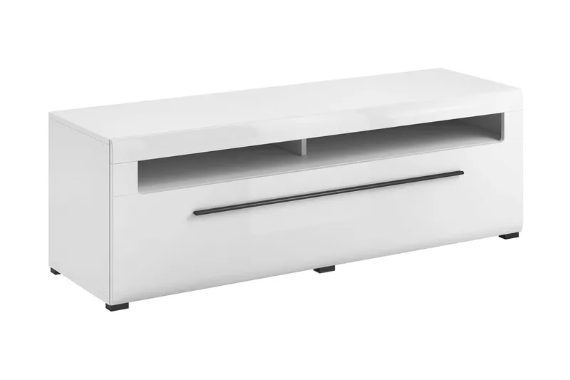 TV-taso Albertie 140 cm, Valkoinen/Valkoinen korkeakiilto