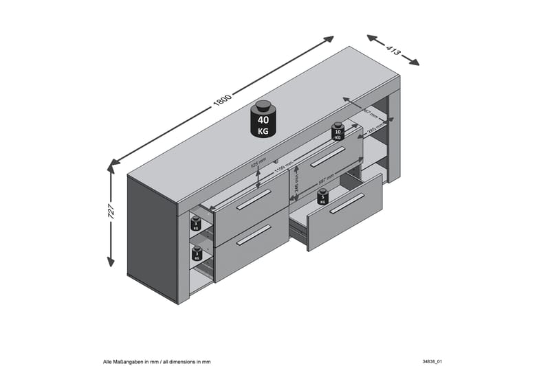 TV-taso Allya 180 cm - Valkoinen - Huonekalut - TV- & Mediakalusteet - Tv taso & Mediataso