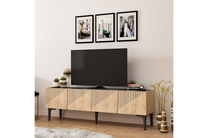 TV-taso Amdel 154 cm - Vaalea luonnonväri/musta - Tv taso & Mediataso