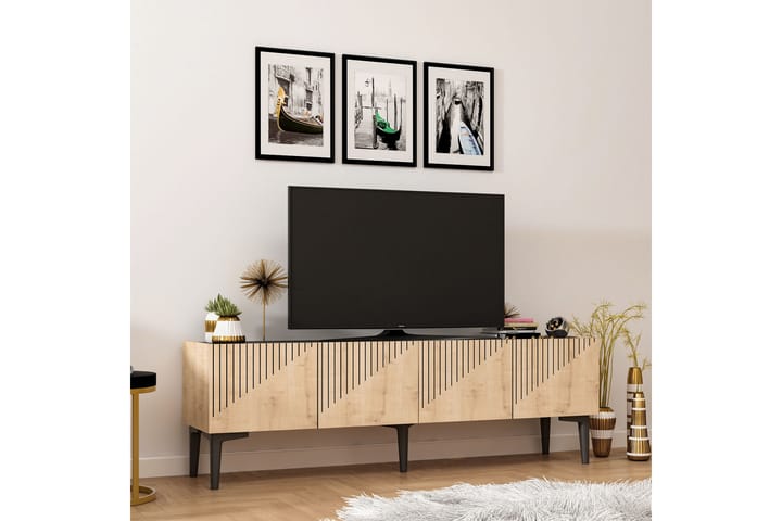 TV-taso Amdel 154 cm - Vaalea luonnonväri/musta - Tv taso & Mediataso