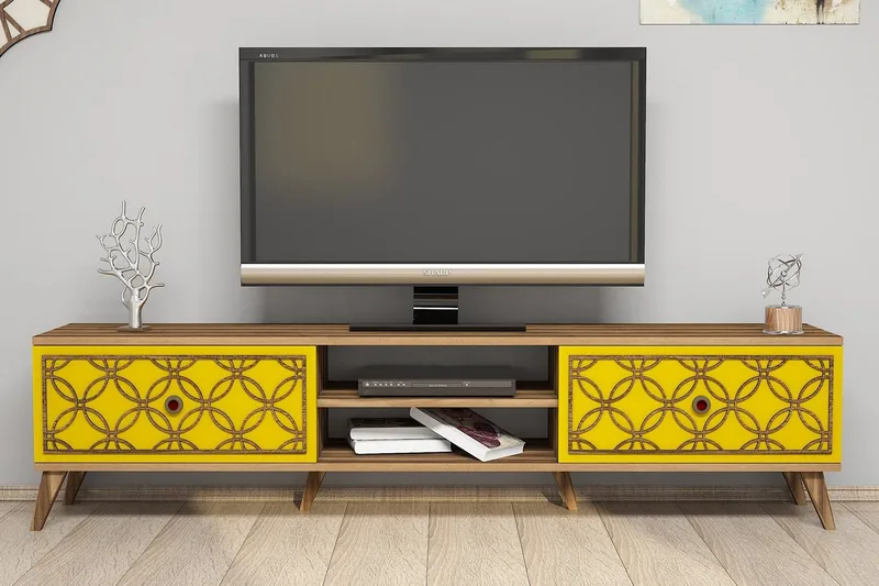 TV-taso Amtorp 180 cm, Ruskea/Keltainen