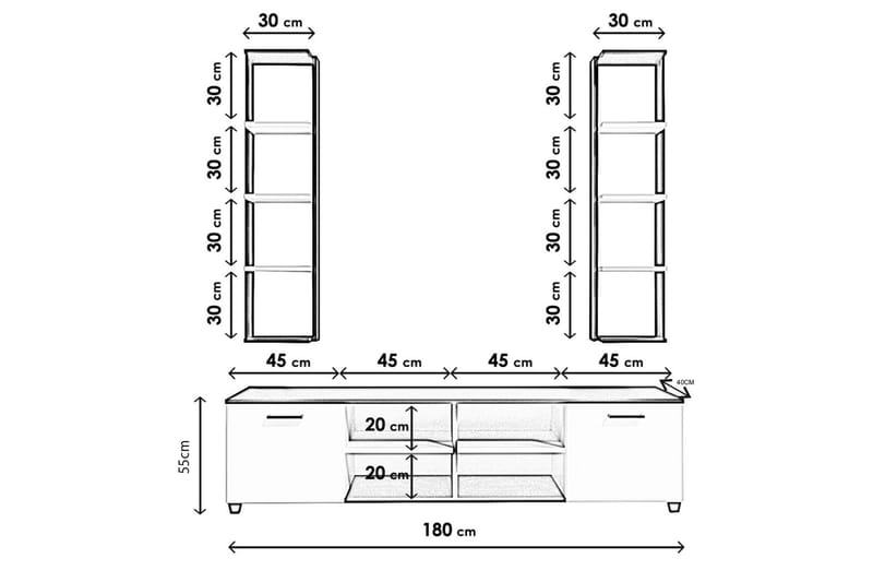 TV-taso Ancelle 180 cm - Musta/Valkoinen - Huonekalut - TV- & Mediakalusteet - Tv taso & Mediataso