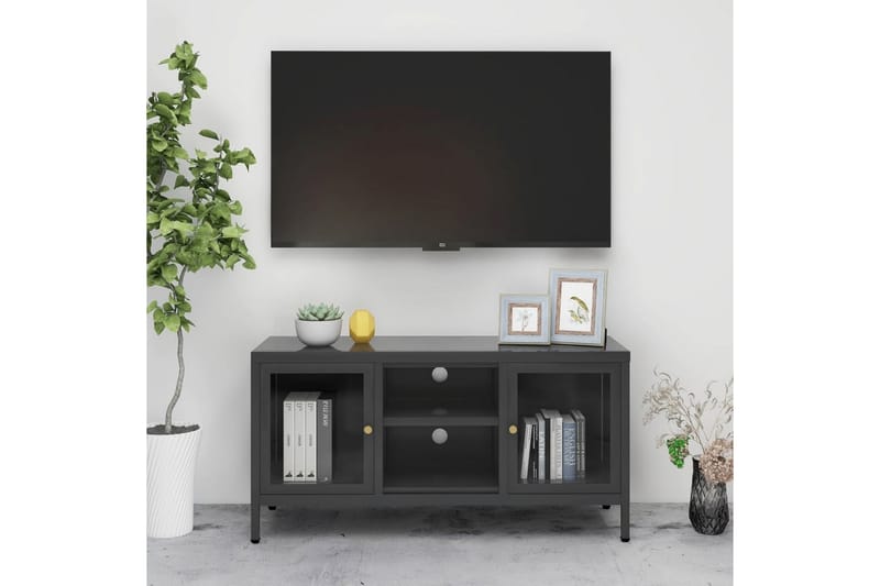 TV-taso antrasiitti 105x35x52 cm teräs ja lasi - Antrasiitti - Huonekalut - TV- & Mediakalusteet - Tv taso & Mediataso