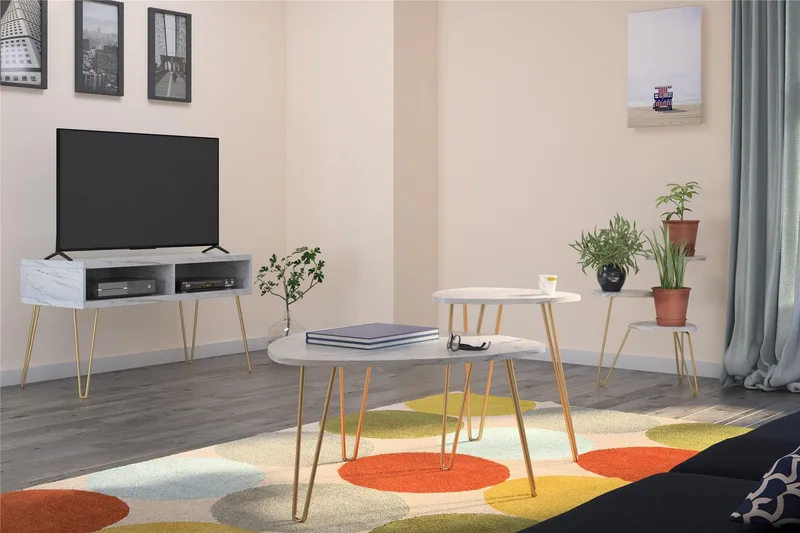 TV-taso Athena 107x50 cm Valkoinen/Marmorikuvio - Novogratz - Huonekalut - TV- & Mediakalusteet - Tv taso & Mediataso