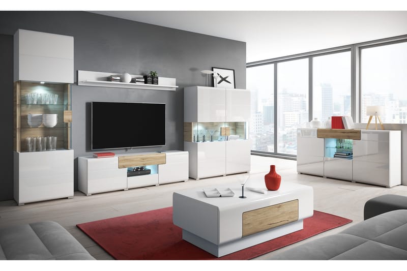 TV-taso Aureas 159 cm - Tammi/Valkoinen korkeakiilto - Huonekalut - TV- & Mediakalusteet - Tv taso & Mediataso