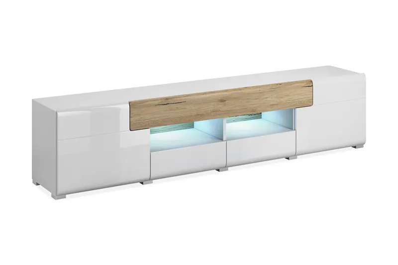 TV-taso Aureas 208 cm, Tammi/Valkoinen korkeakiilto