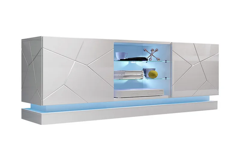 TV-taso Barjols 160 cm, Valkoinen Korkeakiilto