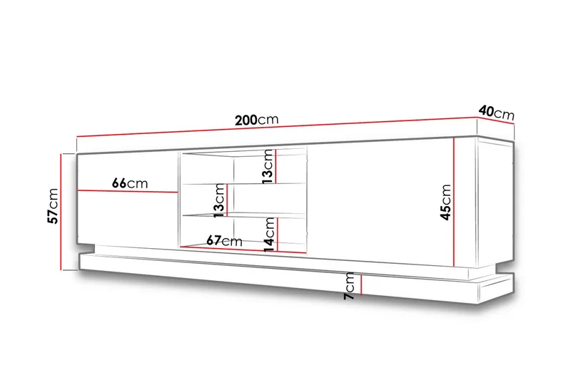 TV-taso Barjols 200 cm - Valkoinen Korkeakiilto - Huonekalut - TV- & Mediakalusteet - Tv taso & Mediataso