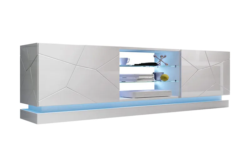 TV-taso Barjols 200 cm, Valkoinen Korkeakiilto