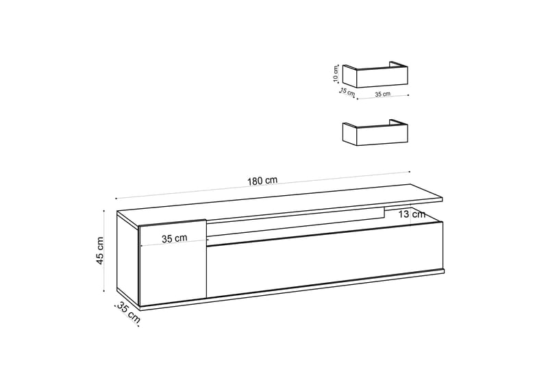 TV-taso Bodeiz 180 cm - Luonnonväri/Valkoinen - Tv taso & Mediataso