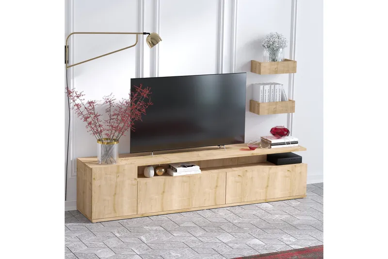 TV-taso Bodeiz 180 cm - Luonnonväri/Valkoinen - Huonekalut - TV- & Mediakalusteet - Tv taso & Mediataso