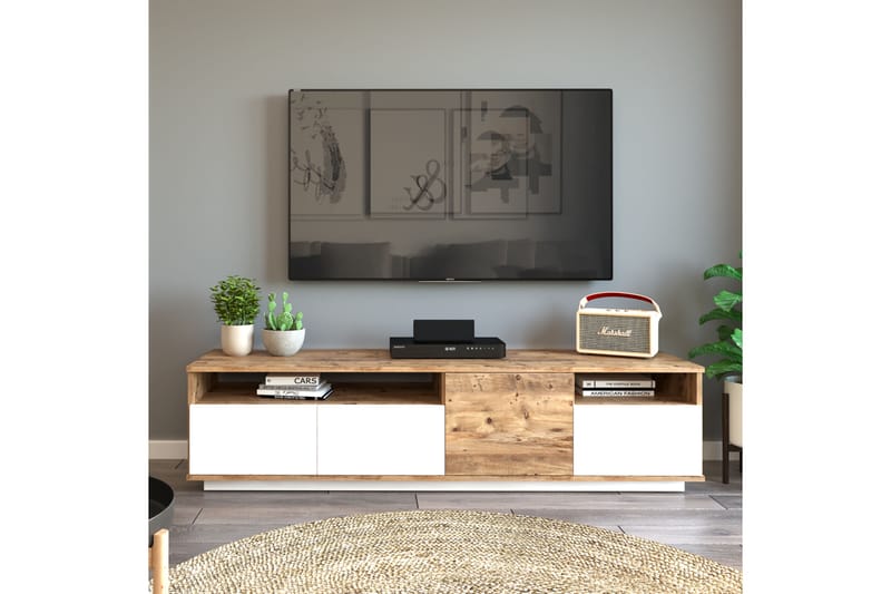 TV-taso Calrin 180 cm 2 hyllyä - Luonnonväri/Valkoinen - Huonekalut - TV- & Mediakalusteet - Tv taso & Mediataso