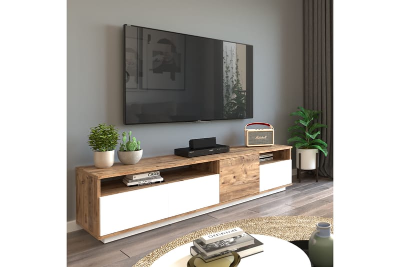 TV-taso Calrin 180 cm 2 hyllyä - Luonnonväri/Valkoinen - Huonekalut - TV- & Mediakalusteet - Tv taso & Mediataso