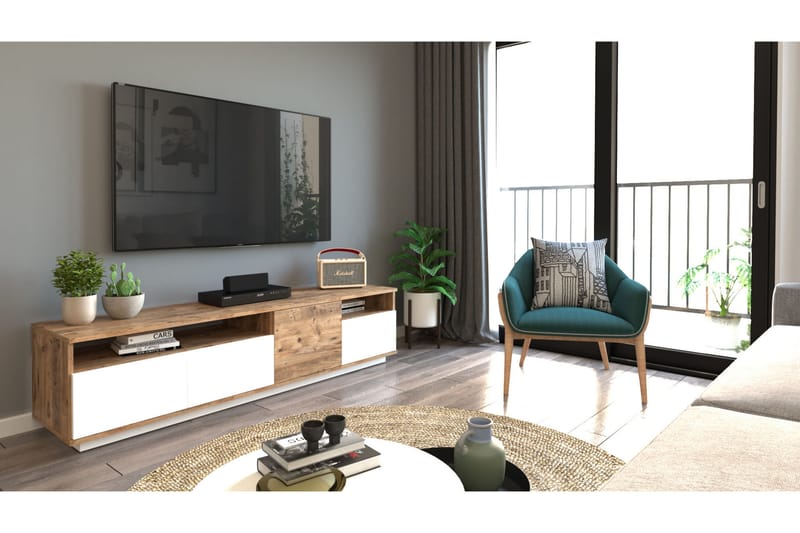 TV-taso Calrin 180 cm 2 hyllyä - Luonnonväri/Valkoinen - Huonekalut - TV- & Mediakalusteet - Tv taso & Mediataso