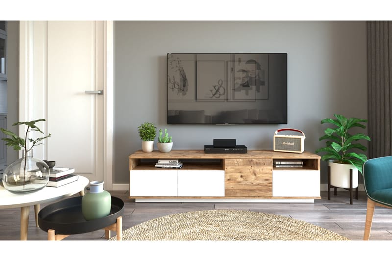 TV-taso Calrin 180 cm 2 hyllyä - Luonnonväri/Valkoinen - Huonekalut - TV- & Mediakalusteet - Tv taso & Mediataso