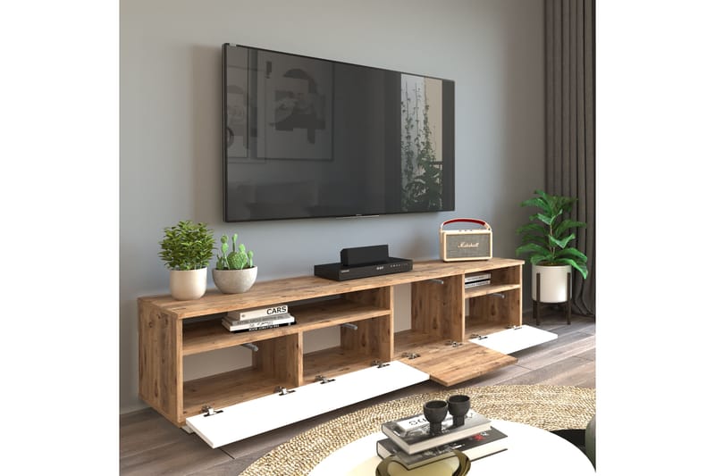 TV-taso Calrin 180 cm 2 hyllyä - Luonnonväri/Valkoinen - Huonekalut - TV- & Mediakalusteet - Tv taso & Mediataso