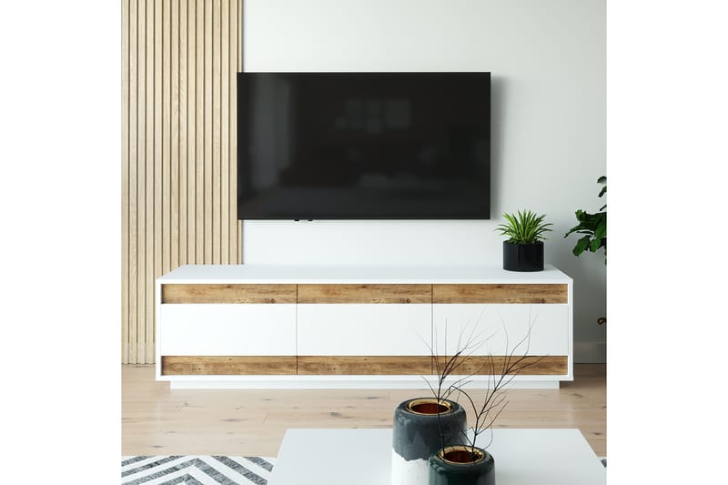 TV-taso Calrin 180 cm 3 kaappia - Valkoinen/Luonnonväri - Huonekalut - TV- & Mediakalusteet - Tv taso & Mediataso