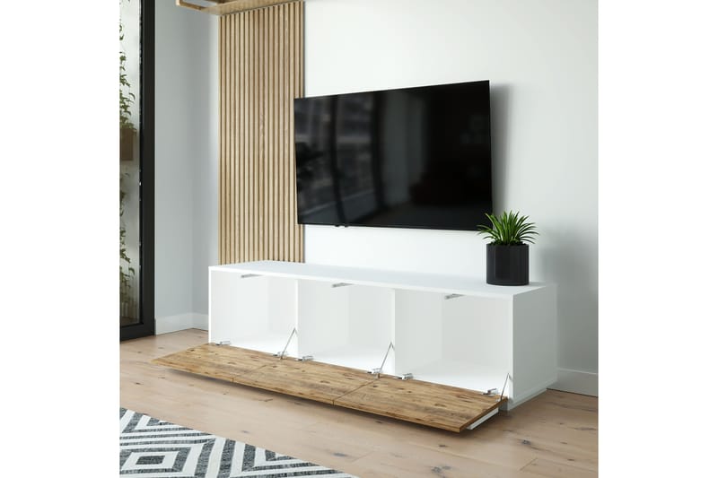 TV-taso Calrin 180 cm 3 kaappia - Valkoinen/Luonnonväri - Huonekalut - TV- & Mediakalusteet - Tv taso & Mediataso