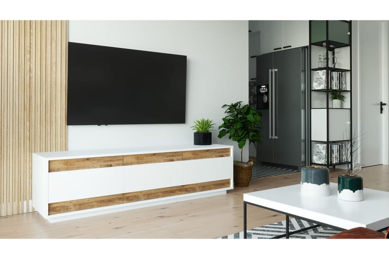 TV-taso Calrin 180 cm 3 kaappia - Valkoinen/Luonnonväri - Huonekalut - TV- & Mediakalusteet - Tv taso & Mediataso