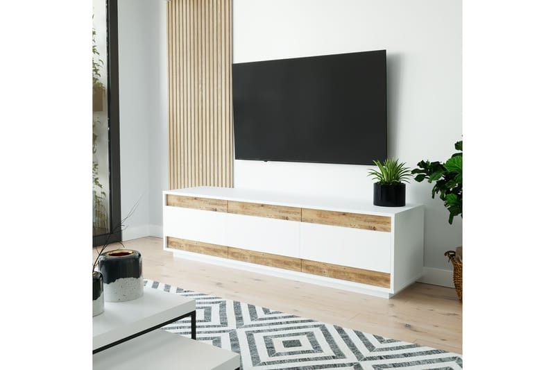 TV-taso Calrin 180 cm 3 kaappia - Valkoinen/Luonnonväri - Huonekalut - TV- & Mediakalusteet - Tv taso & Mediataso