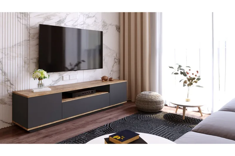 TV-taso Calrin 180 cm hyllyllä, Antrasiitti/Luonnonväri