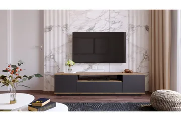 TV-taso Calrin 180 cm hyllyllä - Antrasiitti/Luonnonväri - Huonekalut - TV- & Mediakalusteet - Tv taso & Mediataso