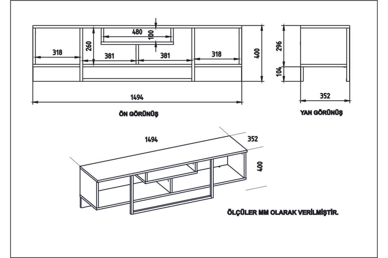 TV-taso Chintala 149 cm - Valkoinen/Musta - Huonekalut - TV- & Mediakalusteet - Tv taso & Mediataso