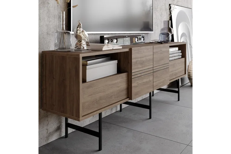 TV-taso Derine 180 cm - Tummanruskea/Musta - Huonekalut - TV- & Mediakalusteet - Tv taso & Mediataso