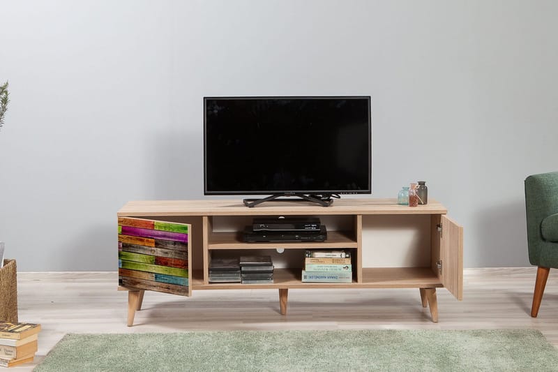 TV-taso Dirk 140 cm Sateenk 140 cmaaripaneeli - Ruskea/Punainen/Vihreä - Huonekalut - TV- & Mediakalusteet - Tv taso & Mediataso