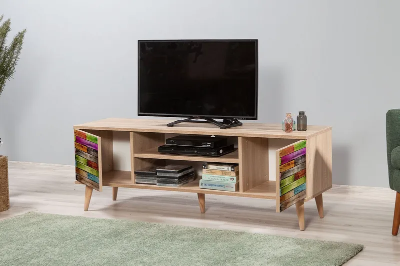 TV-taso Dirk 140 cm Sateenk 140 cmaaripaneeli - Ruskea/Punainen/Vihreä - Huonekalut - TV- & Mediakalusteet - Tv taso & Mediataso