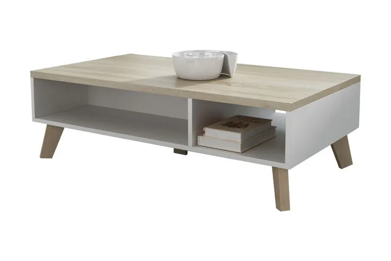 TV-taso Dudley 110 cm, Valkoinen/tammi