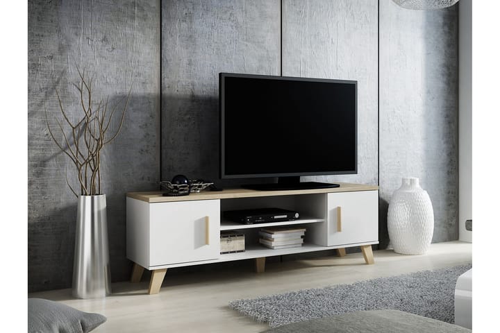 TV-taso Dudley160 cm - Valkoinen/tammi - Tv taso & Mediataso