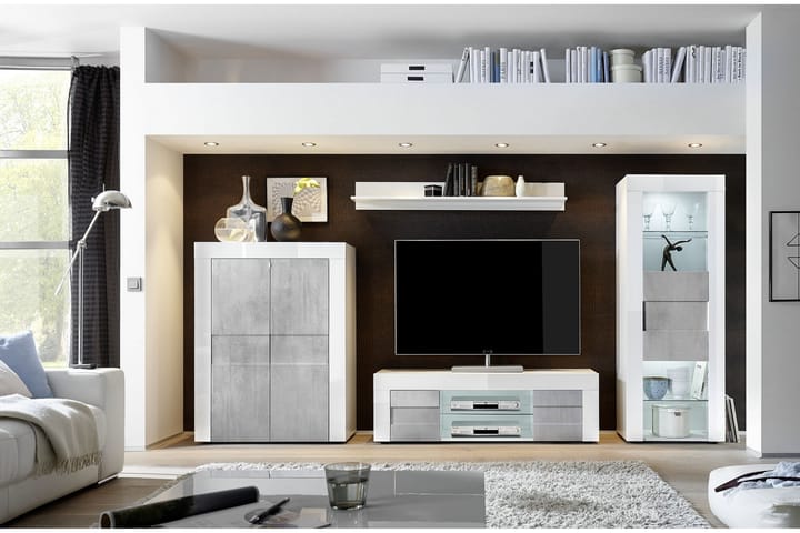 TV-taso Duilia 138 cm Suuri Hylly 2 ovea - Valkoinen/Betoni - Tv taso & Mediataso