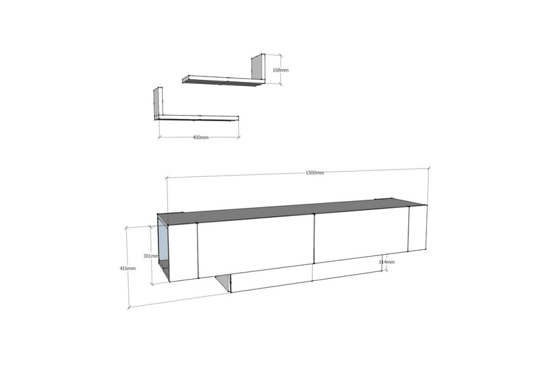 TV-taso Dumö 150 cm - Ruskea/Valkoinen - Tv taso & Mediataso