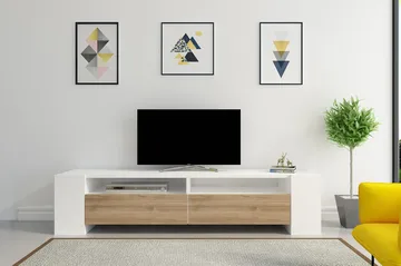 TV-taso Dumö 155 cm - Valkoinen/Ruskea - Huonekalut - TV- & Mediakalusteet - Tv taso & Mediataso