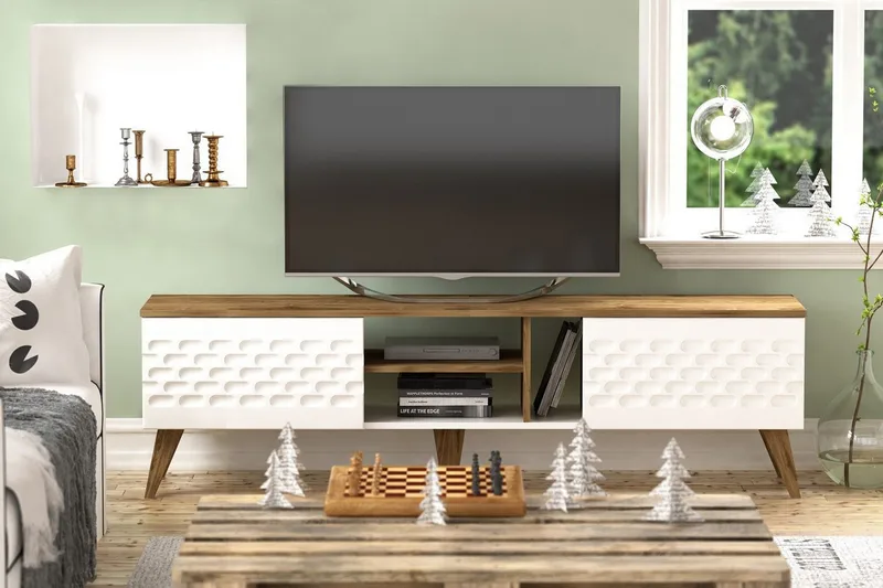 TV-taso Dumö 180 cm - Valkoinen/Ruskea - Huonekalut - TV- & Mediakalusteet - Tv taso & Mediataso