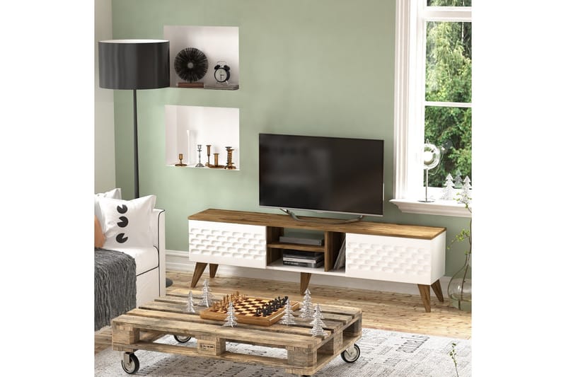 TV-taso Dumö 180 cm - Valkoinen/Ruskea - Huonekalut - TV- & Mediakalusteet - Tv taso & Mediataso