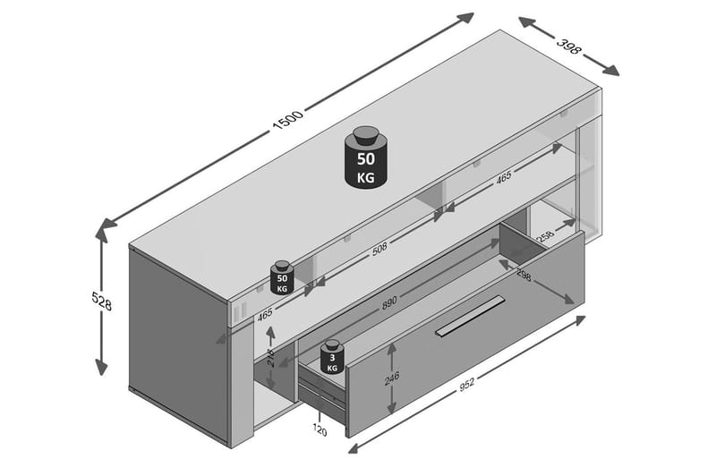 TV-taso Eriza 150 cm - Valkoinen/Betoni - Huonekalut - TV- & Mediakalusteet - Tv taso & Mediataso