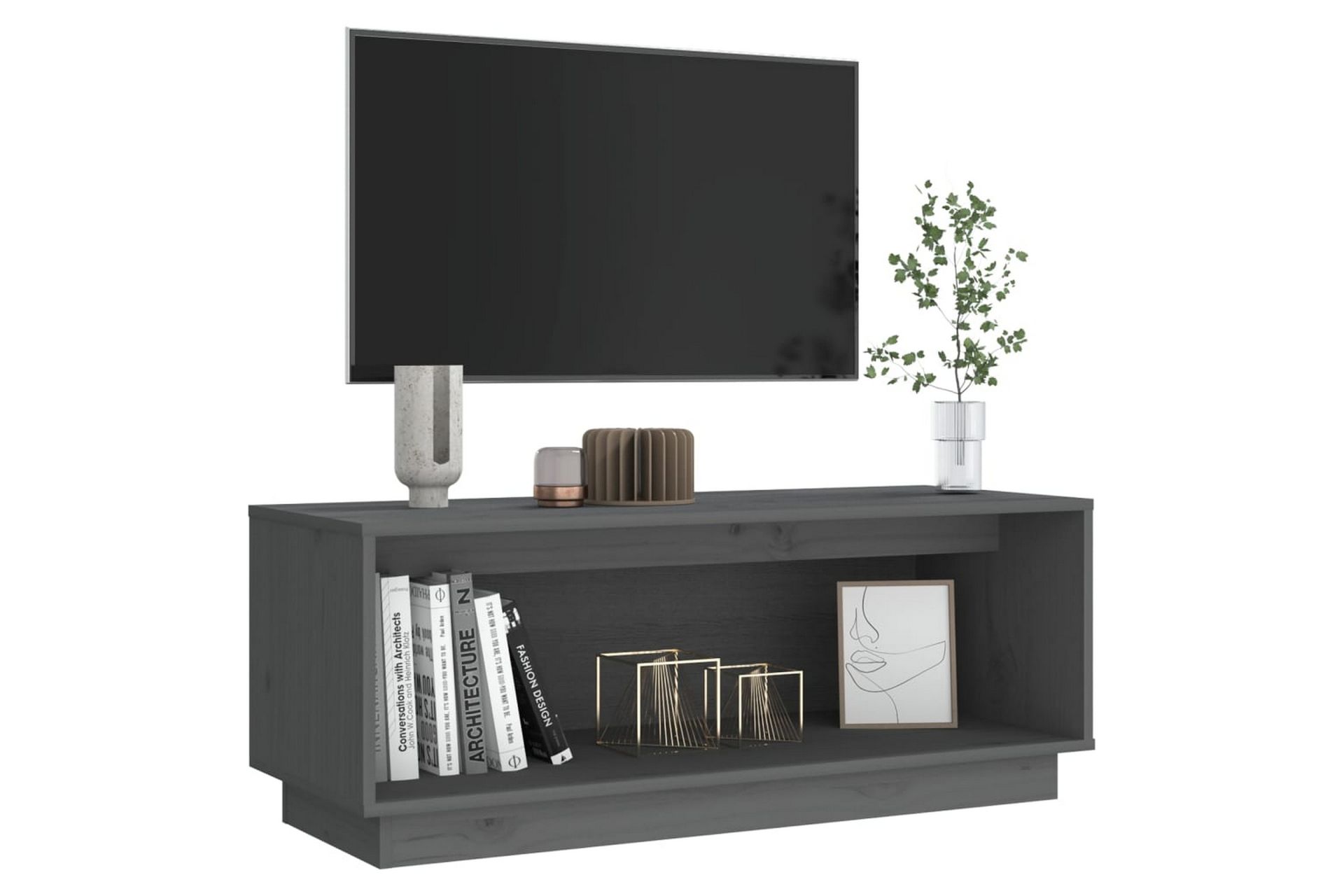 TV-taso harmaa 90x35x35 cm täysi mänty - Harmaa - Huonekalut - TV- & Mediakalusteet - Tv taso & Mediataso