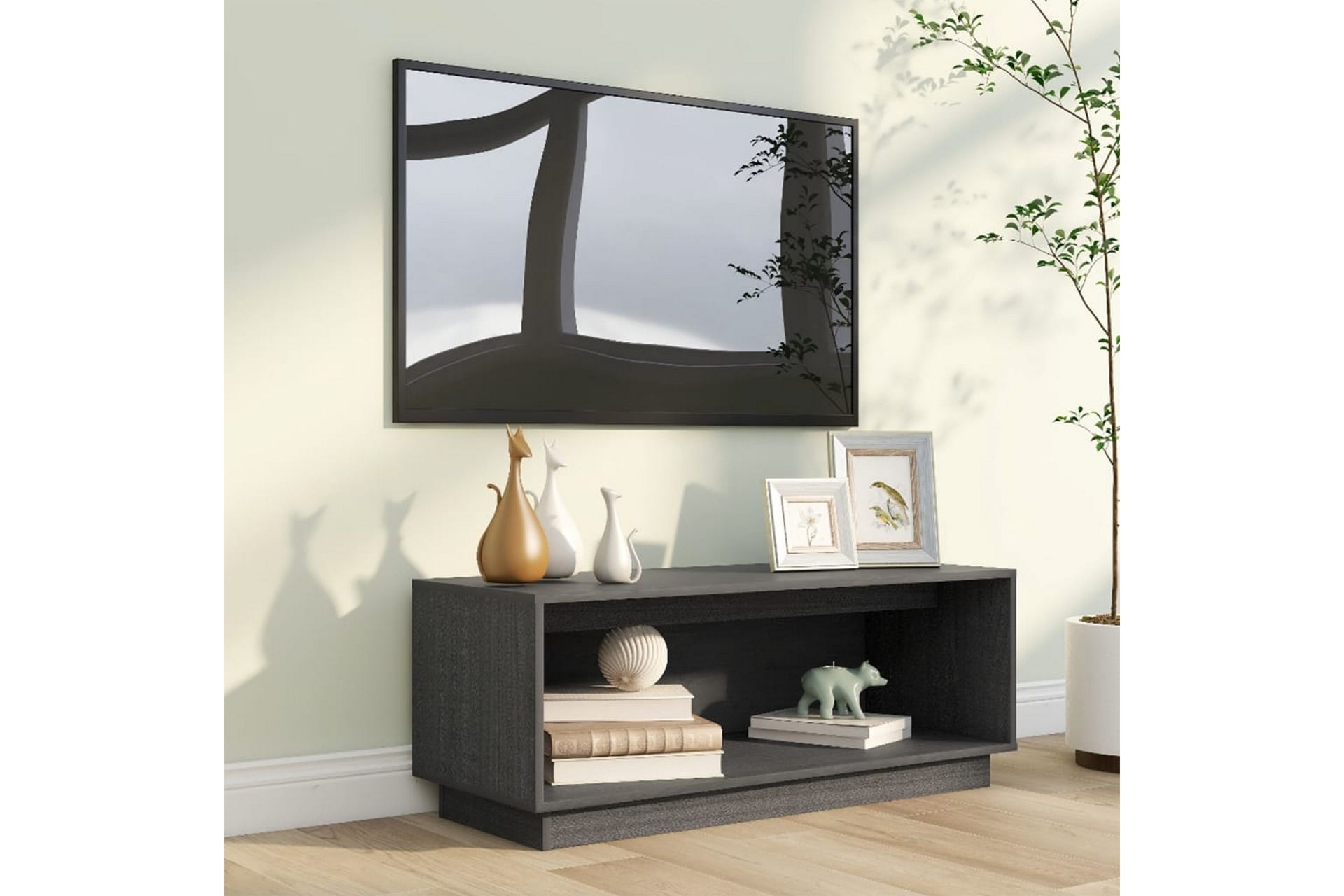 TV-taso harmaa 90x35x35 cm täysi mänty - Harmaa - Huonekalut - TV- & Mediakalusteet - Tv taso & Mediataso