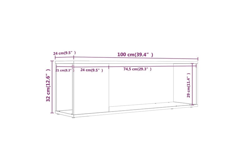 TV-taso harmaa Sonoma 100x24x32 cm tekninen puu - Harmaa - Tv taso & Mediataso