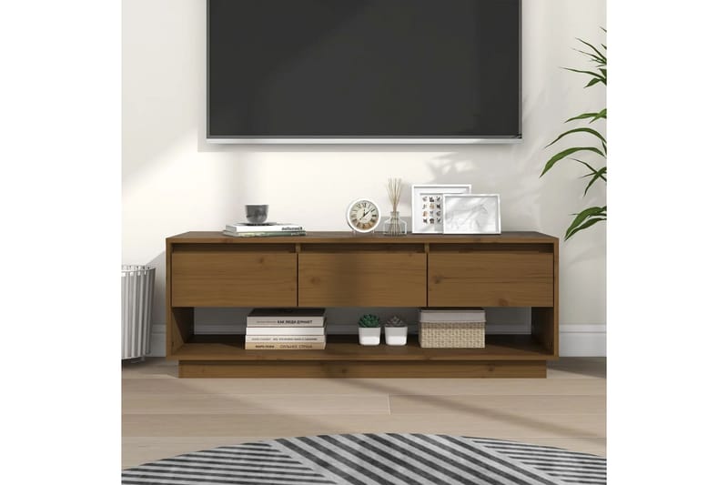 TV-taso hunajanruskea 110,5x34x40 cm täysi mänty - Ruskea - Huonekalut - TV- & Mediakalusteet - Tv taso & Mediataso