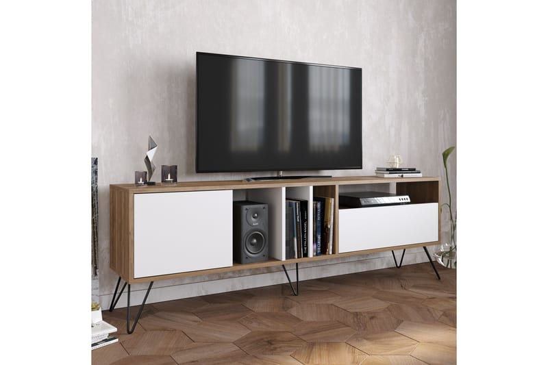 TV-taso Hunnicut 180 cm - Pähkinä/Musta/Valkoinen - Huonekalut - TV- & Mediakalusteet - Tv taso & Mediataso