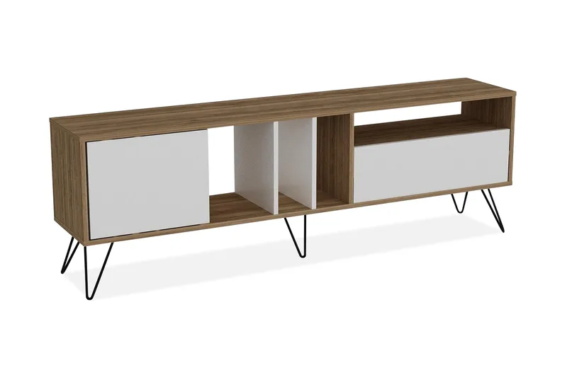 TV-taso Hunnicut 180 cm, Pähkinä/Musta/Valkoinen