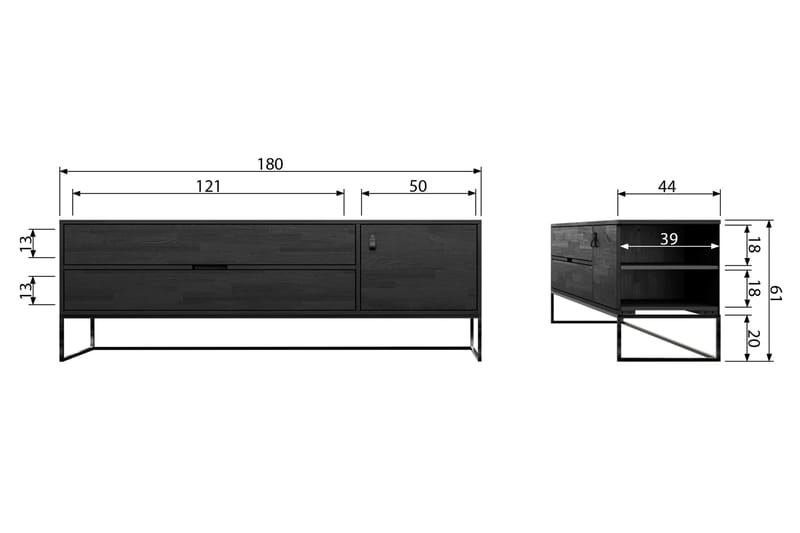 TV-taso Iria 180 cm - Musta Tammi - Huonekalut - TV- & Mediakalusteet - Tv taso & Mediataso