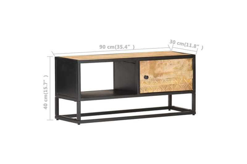TV-taso kaiverretulla ovella 90x30x40 cm karkea mangopuu - Ruskea - Huonekalut - TV- & Mediakalusteet - Tv taso & Mediataso