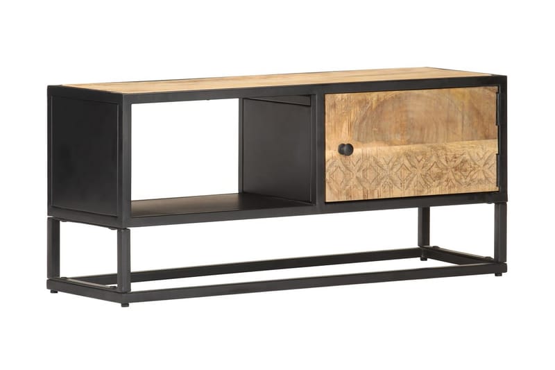 TV-taso kaiverretulla ovella 90x30x40 cm karkea mangopuu - Ruskea - Huonekalut - TV- & Mediakalusteet - Tv taso & Mediataso