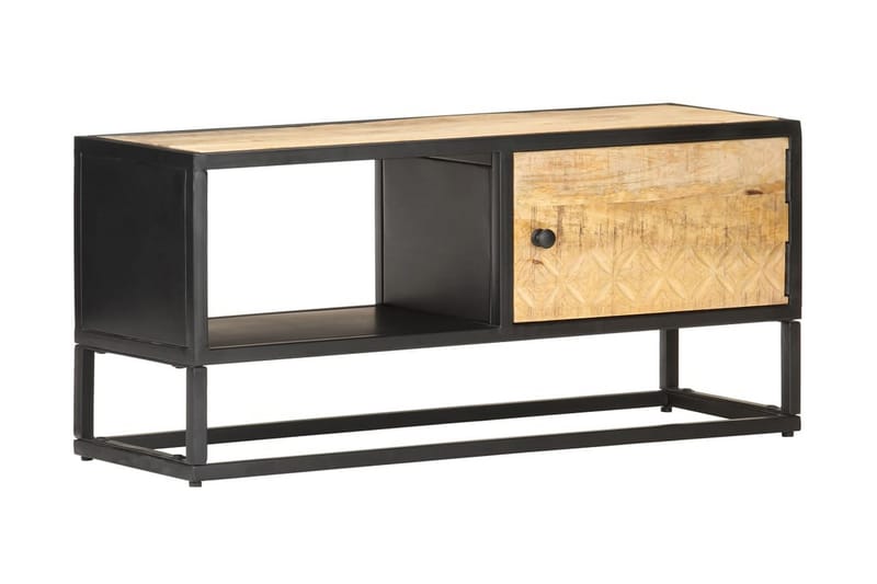TV-taso kaiverretulla ovella 90x30x40 cm karkea mangopuu - Ruskea - Huonekalut - TV- & Mediakalusteet - Tv taso & Mediataso