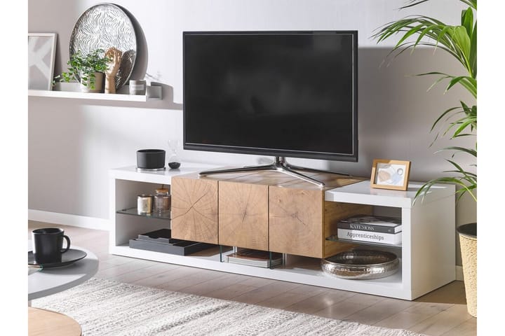 TV-taso Kinneloa 160x42 cm - Vaalea puu/valkoinen - Tv taso & Mediataso