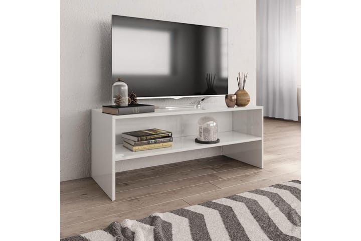 TV-taso korkeakiilto valkoinen 100x40x40 cm lastulevy - Valkoinen - Tv taso & Mediataso